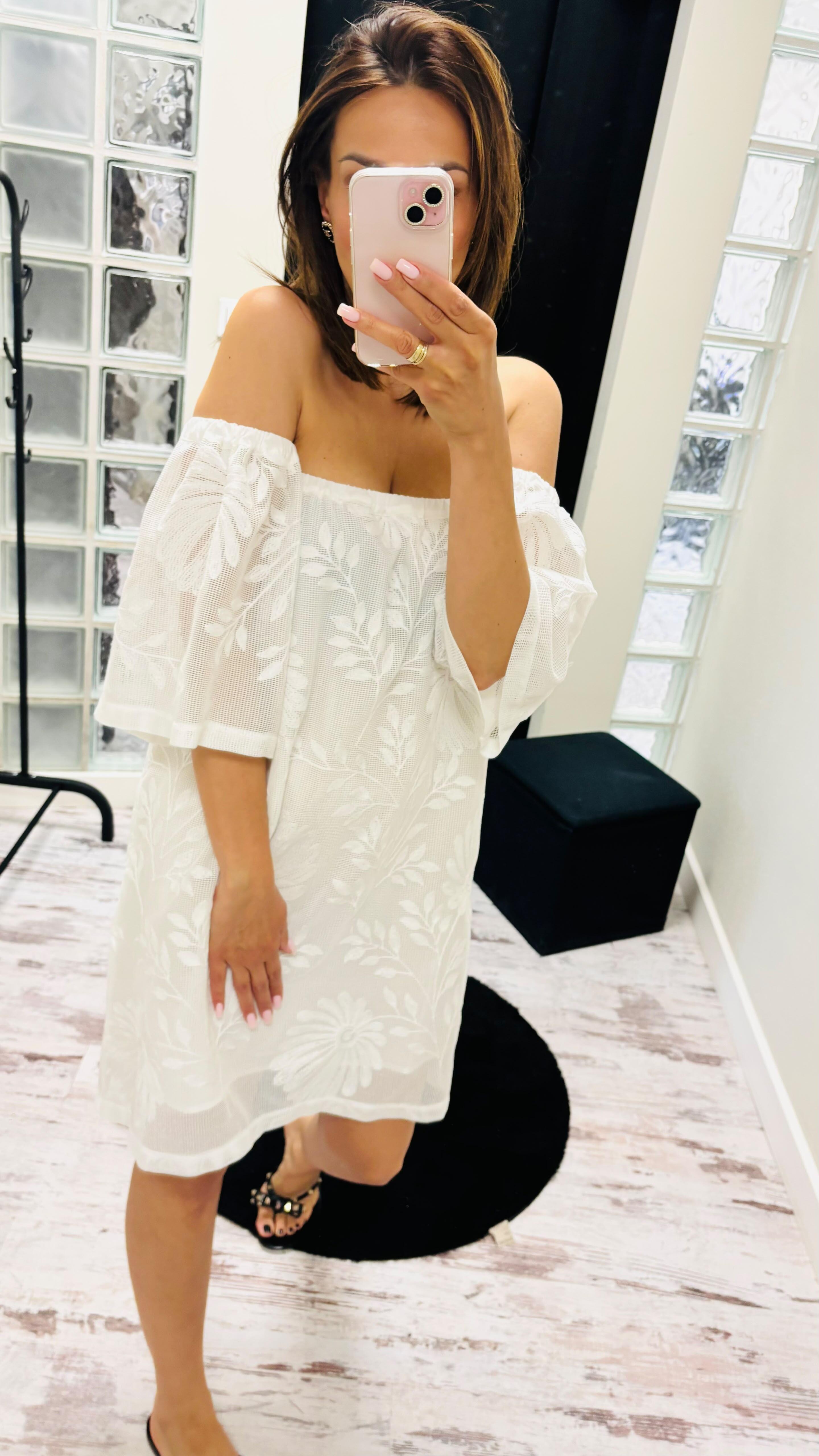 Sukienka Rękaw Off White 